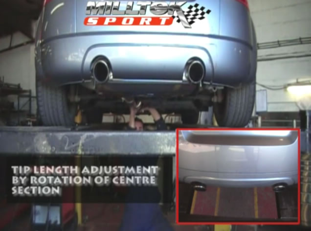 This video shows how twisting the centre section on the Milltek exhaust system for the Mk1 Audi TT 1.8T quattro effects the positioning of the tailpipes. This procedure also applies to the VW Golf Mk4 R32 V6. 527